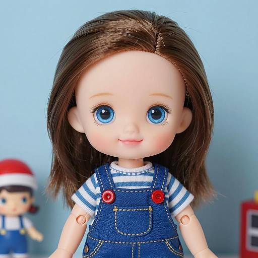 Charming Doll Against a Blue Background