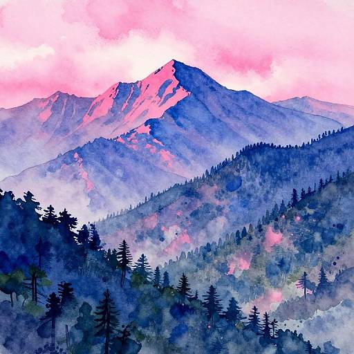 Vibrant Watercolor Mountain Landscape