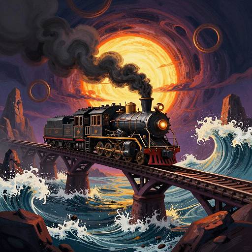 Surreal Steampunk Locomotive Landscape