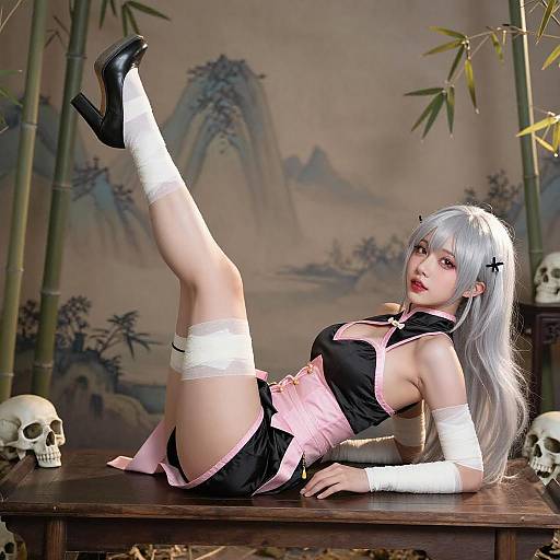 Silver-Haired Woman on Dark Table