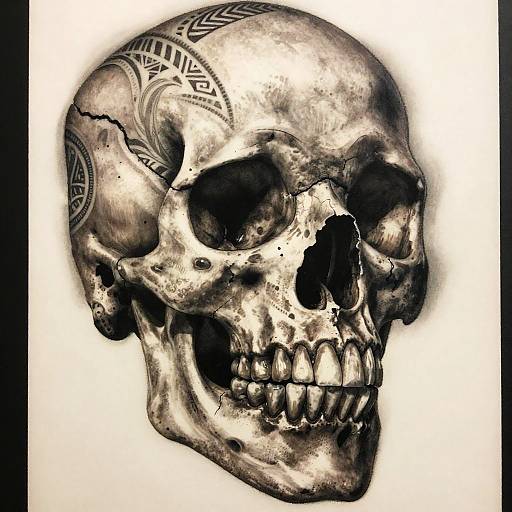 Realistic Skull Tattoo with Tribal Patterns