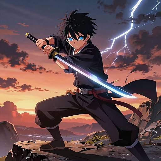 Anime Boy Wielding Glowing Katana