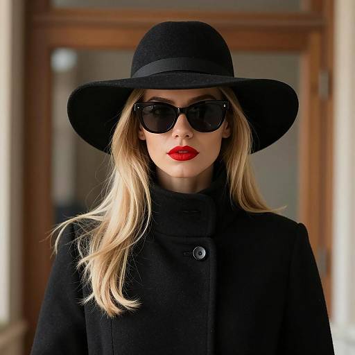 Elegant Woman in Black Hat and Coat