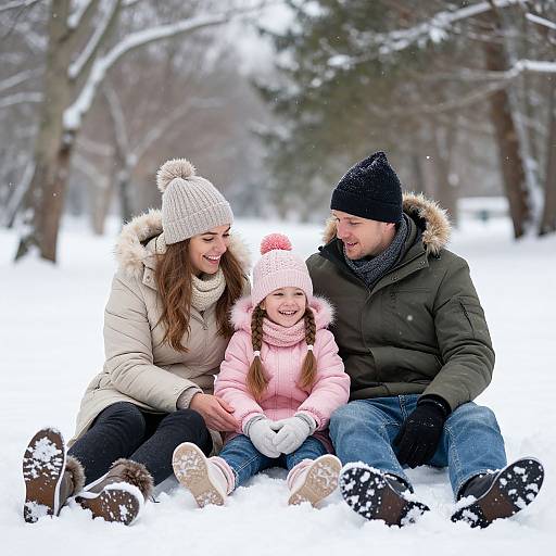 Family Sitting on Snowy Ground