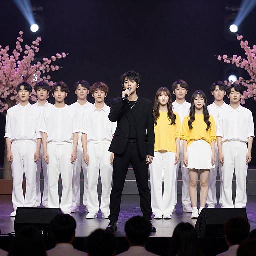 Dynamic Stage Performance with Cherry Blossoms