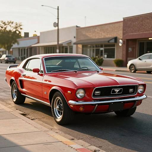 1969 Cherry Red Mustang on Vintage Street