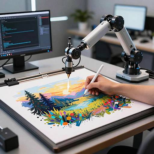 Robotic Arm Drawing Surreal Landscape
