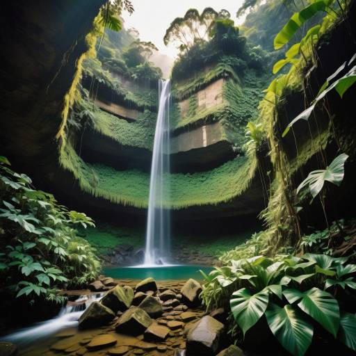 Serene Hidden Waterfall in Lush Canyon Serene Hidden Waterfall in Lush Canyon