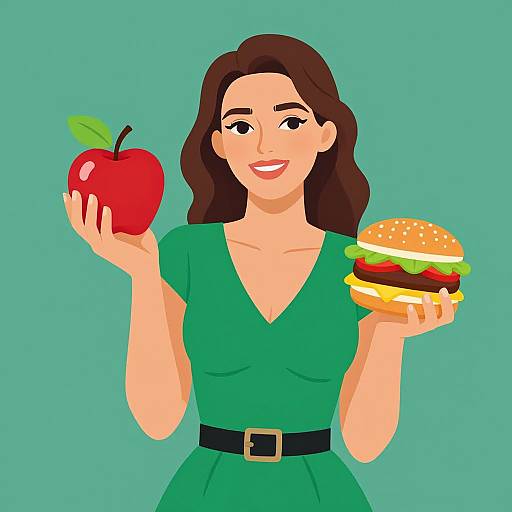 Woman Choosing Healthy or Unhealthy Food