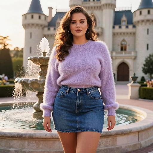 Stocky Woman in Lilac Sweater at Castle
