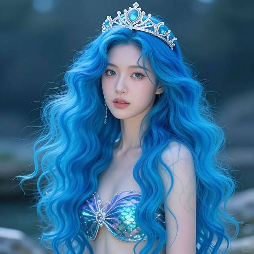 Blue-Haired Mermaid with Crown