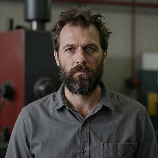 Rugged Man in Industrial Workshop