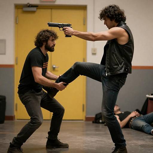 Intense Urban Gun Kick Fight Photo