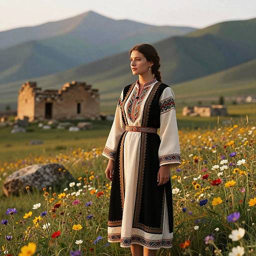 Caucasian Woman in Traditional Folk Costume