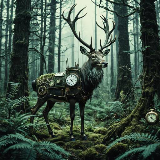 Clockwork Cybernetic Stag in Forest Clockwork Cybernetic Stag in Forest