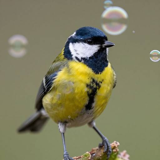Vibrant Bird with Rising Bubbles