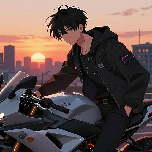 Futuristic Anime Guy with Motorcycle
