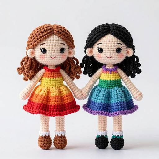 Rainbow Crochet Dolls Holding Hands