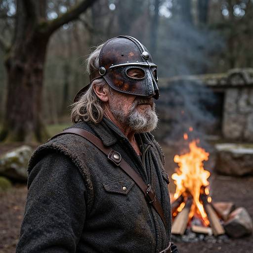 Elderly Warrior in Forest Clearing