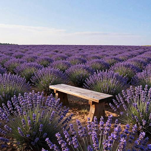 Peaceful Lavender Field with Bench