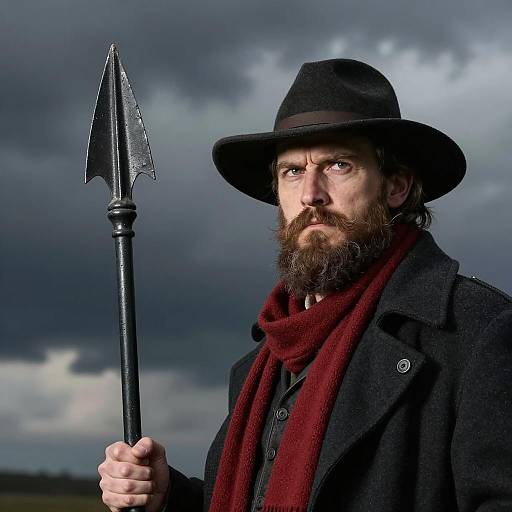 Mysterious Bearded Man in Dark Landscape