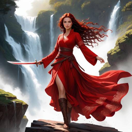 Adventurous Girl in a Flowing Red Dress Adventurous Girl in a Flowing Red Dress
