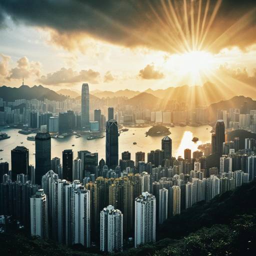 Hong Kong Sunset Skyline with God Rays