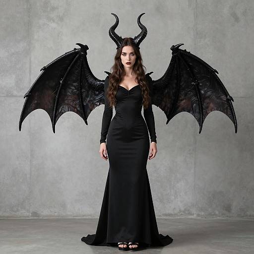Woman in Maleficent Wings Costume