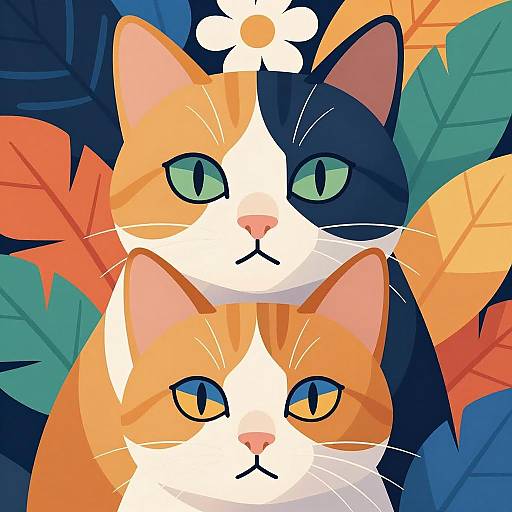 Vibrant Abstract Cats in Colorful Landscape