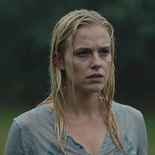 Concerned Blonde Woman in the Rain
