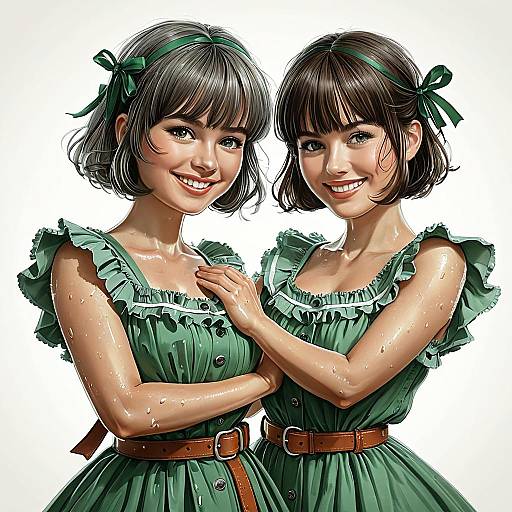 Beautiful Detailed Girl in Green Dress