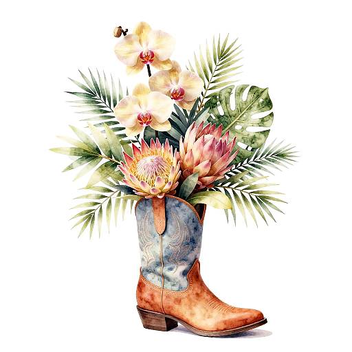 Pastel Watercolor Cowgirl Boot Planter