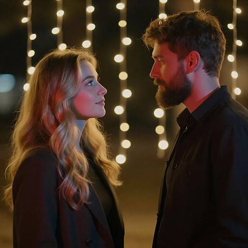 Nighttime Portrait with Golden Fairy Lights