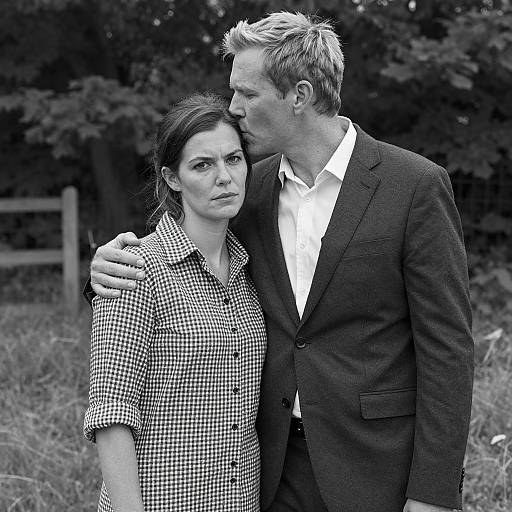 Black and white portrait of serious couple outdoors