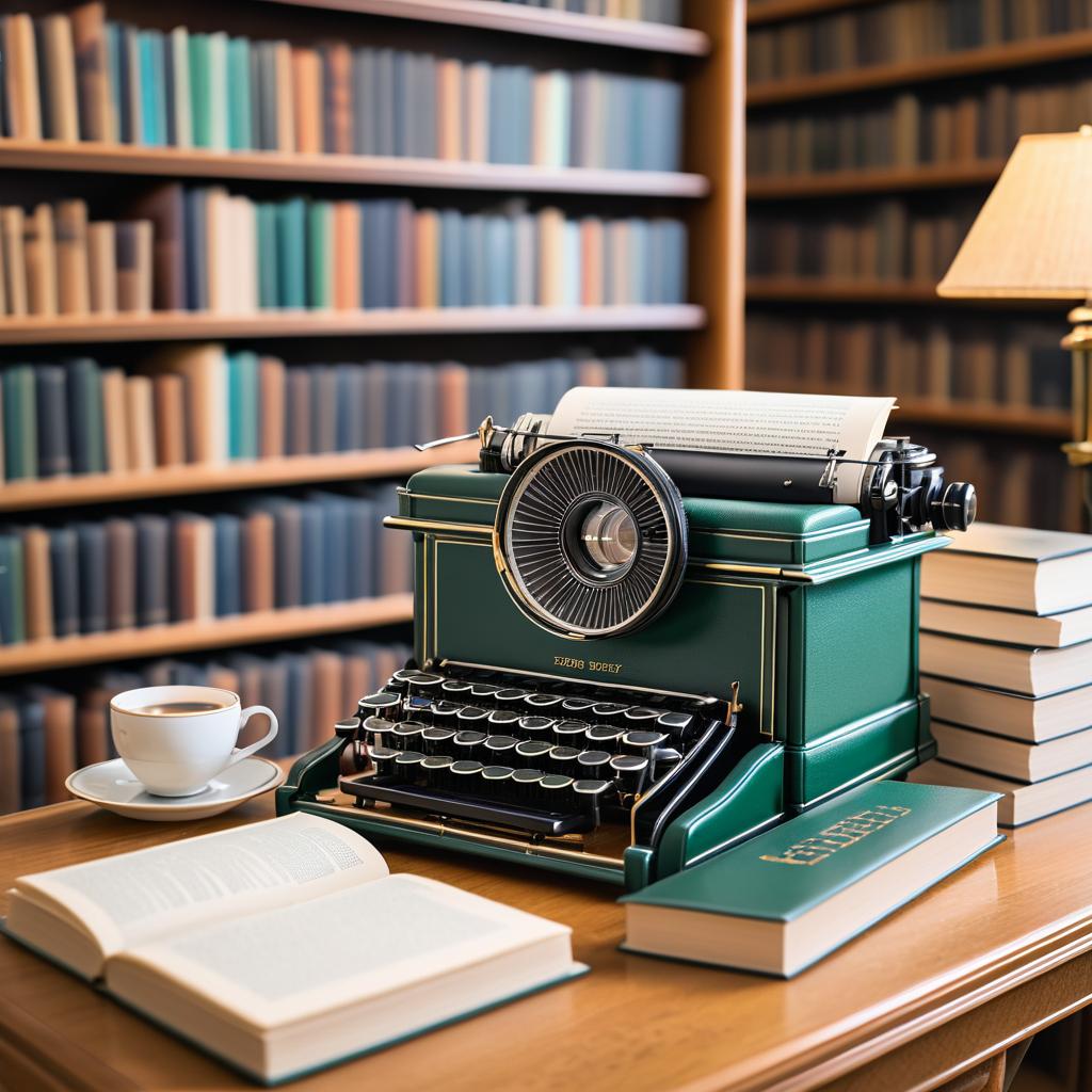 Cozy Library with Vintage Typewriter