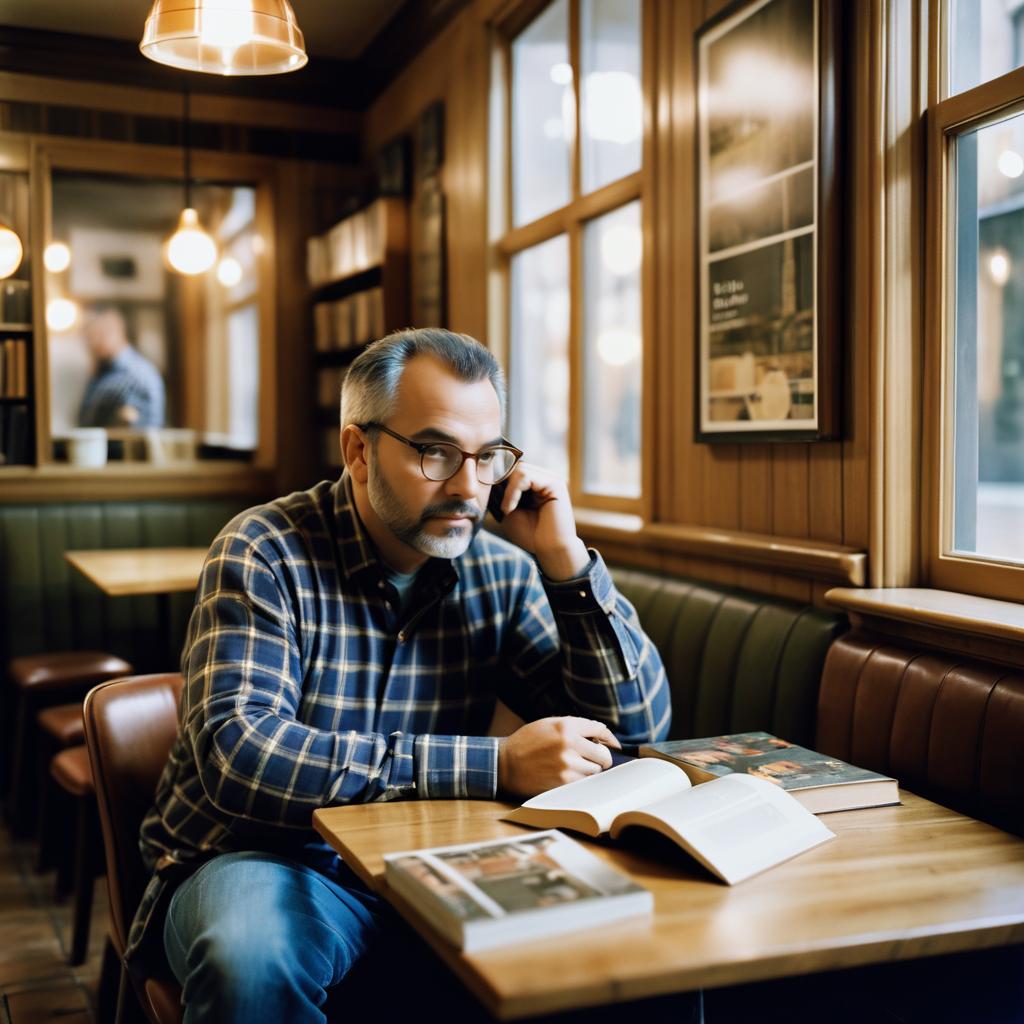 Introspective Man in Cozy Café Corner