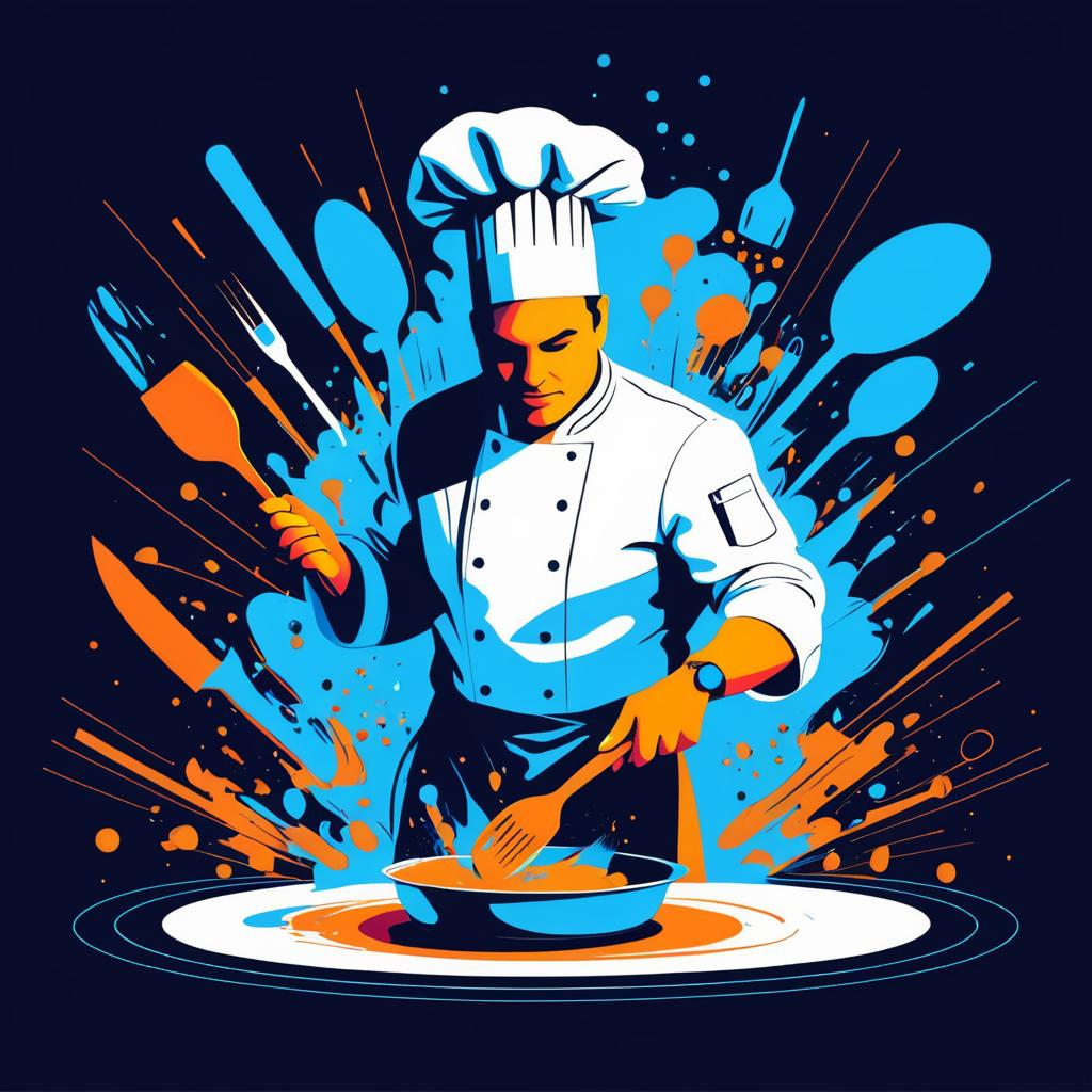 Bold 2D Chef Cooking Illustration