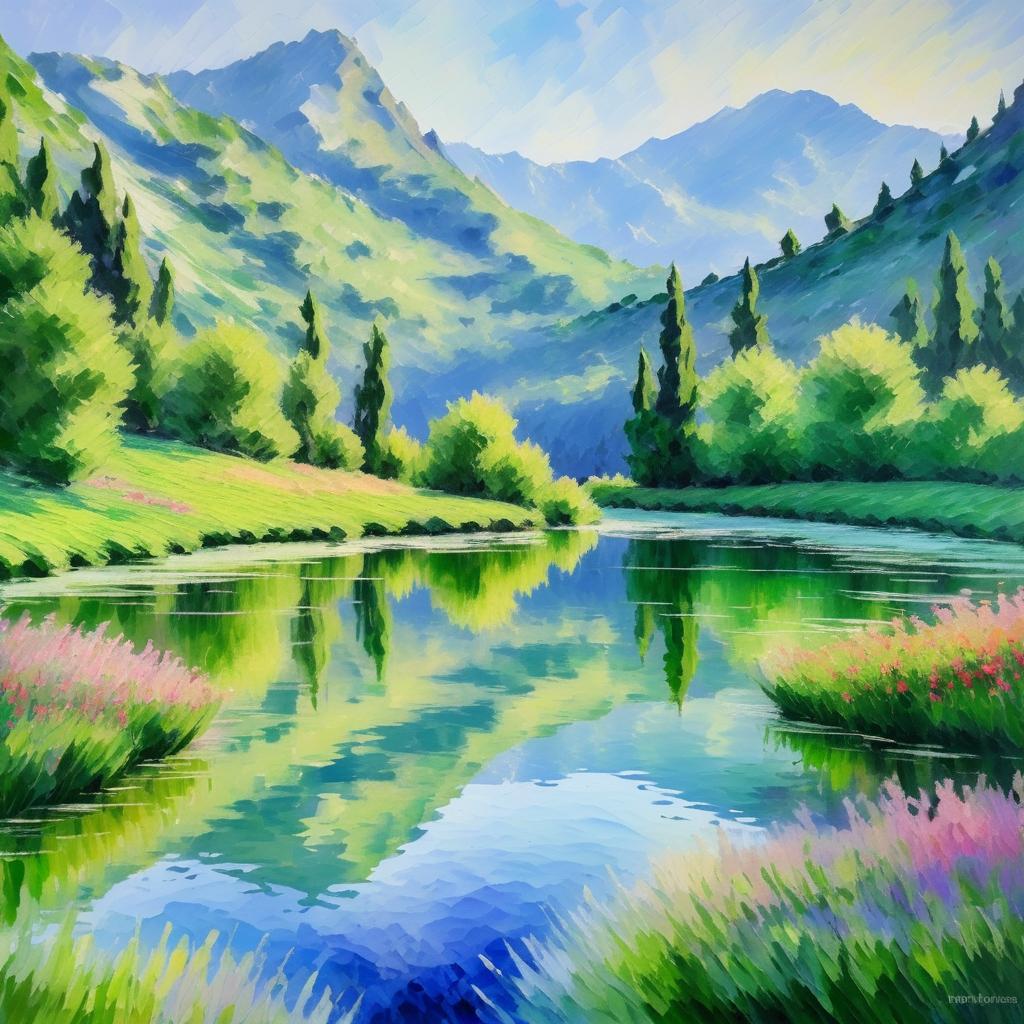 Tranquil Impressionist Mountain Landscape