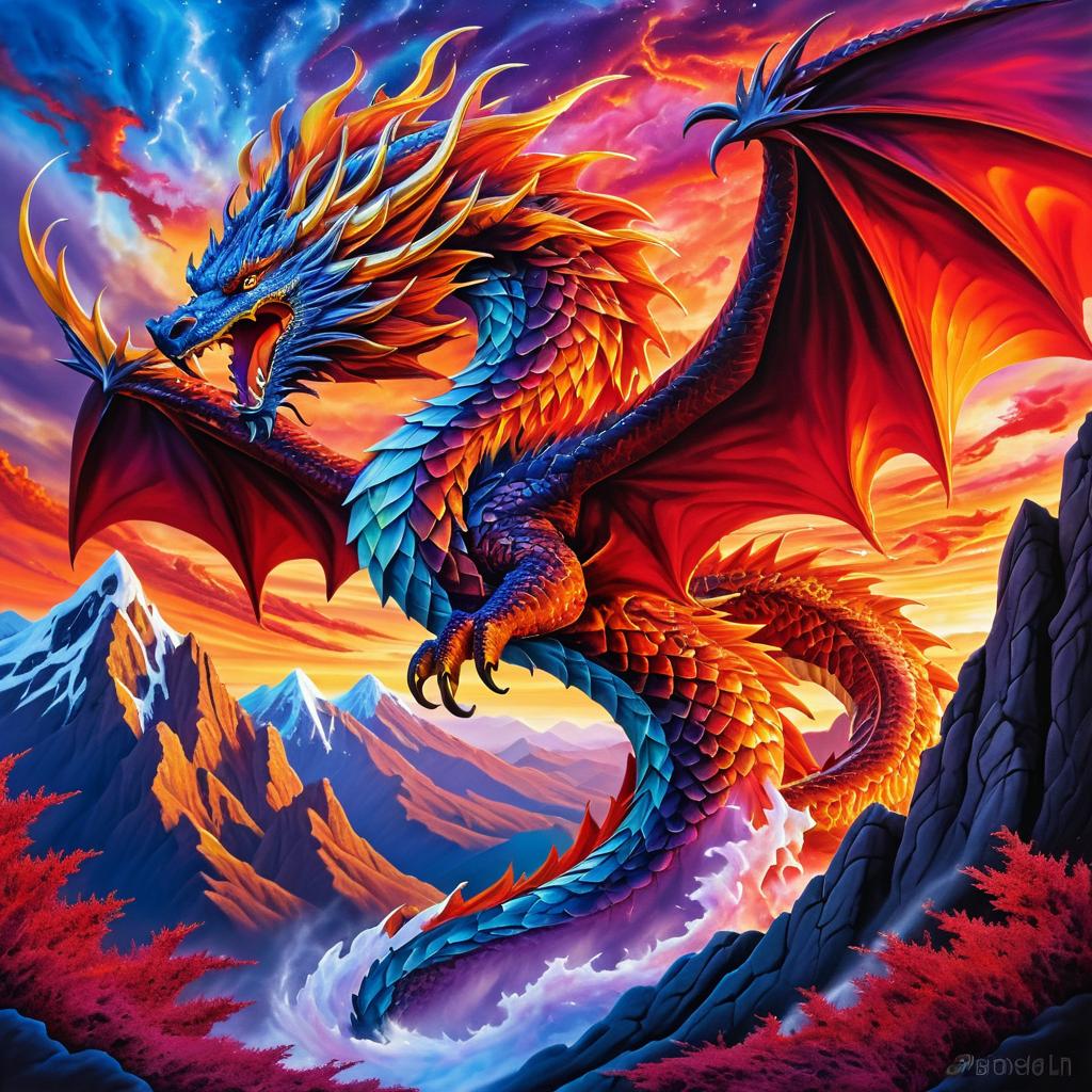 Majestic Dragon Over Rugged Mountains