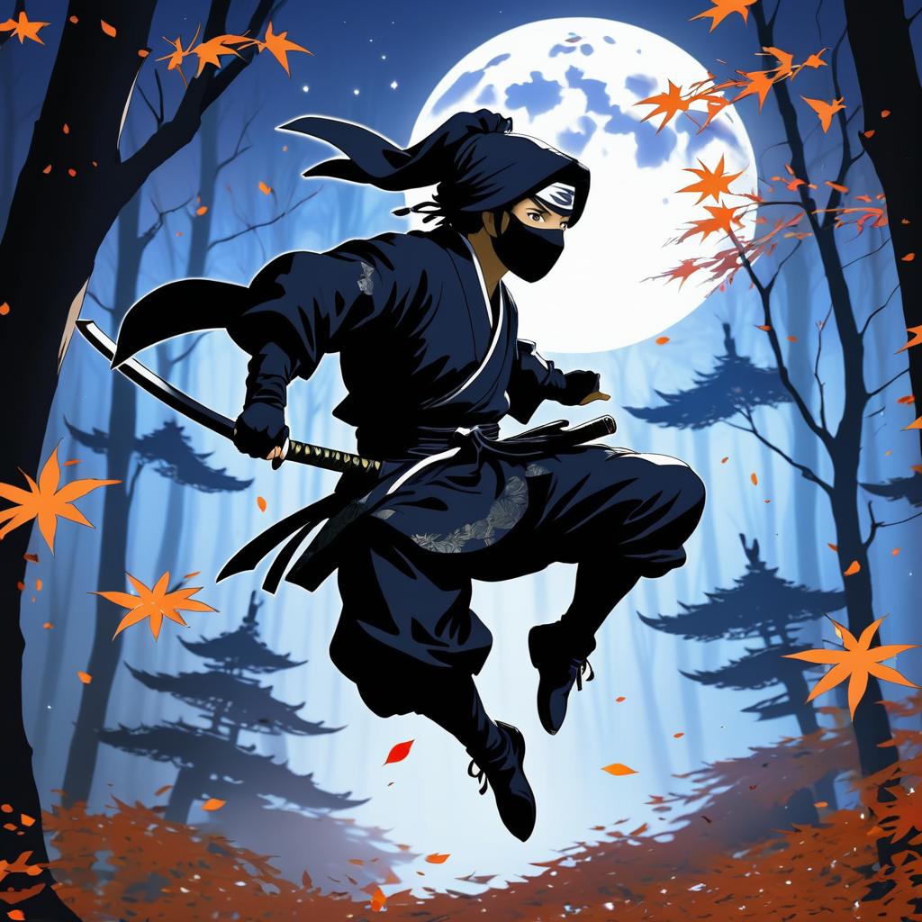 Ninja in Moonlit Forest Adventure