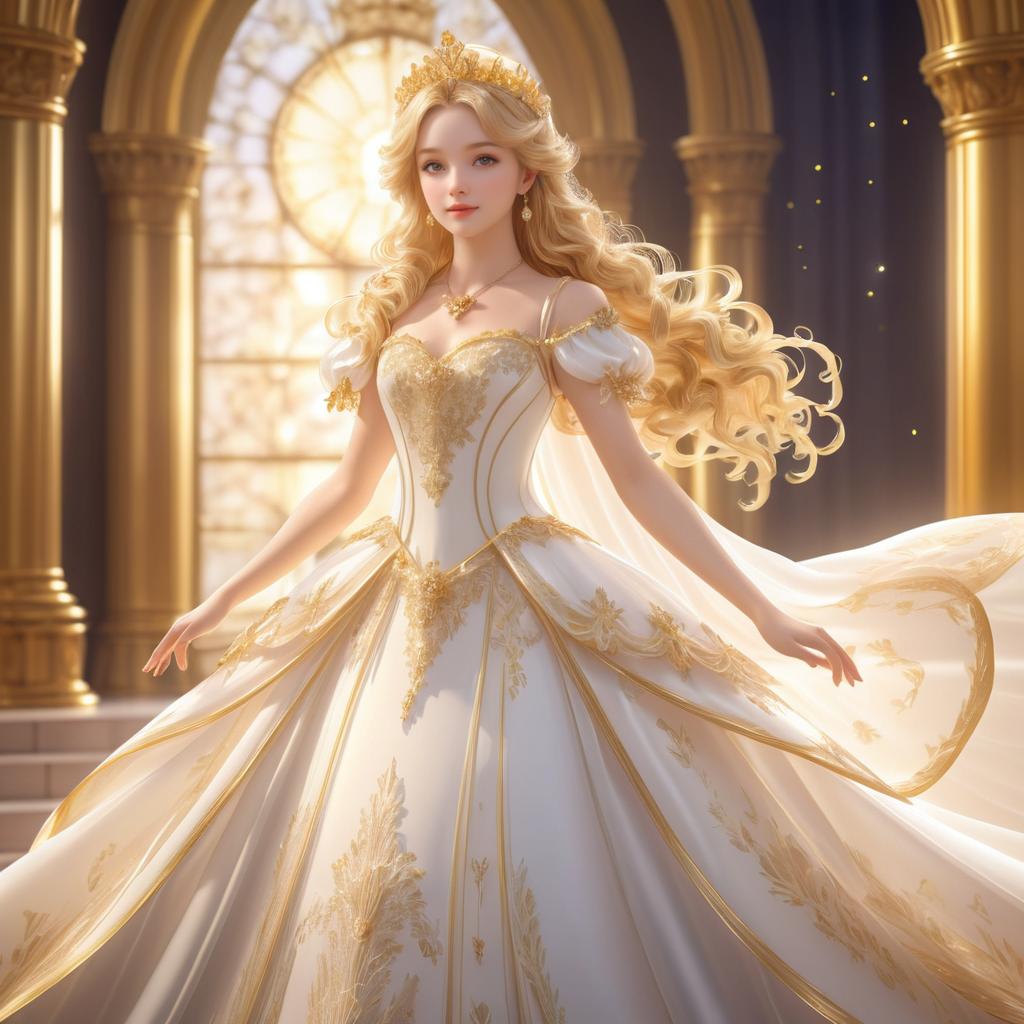 Elegant Anime Princess with Golden Highlights