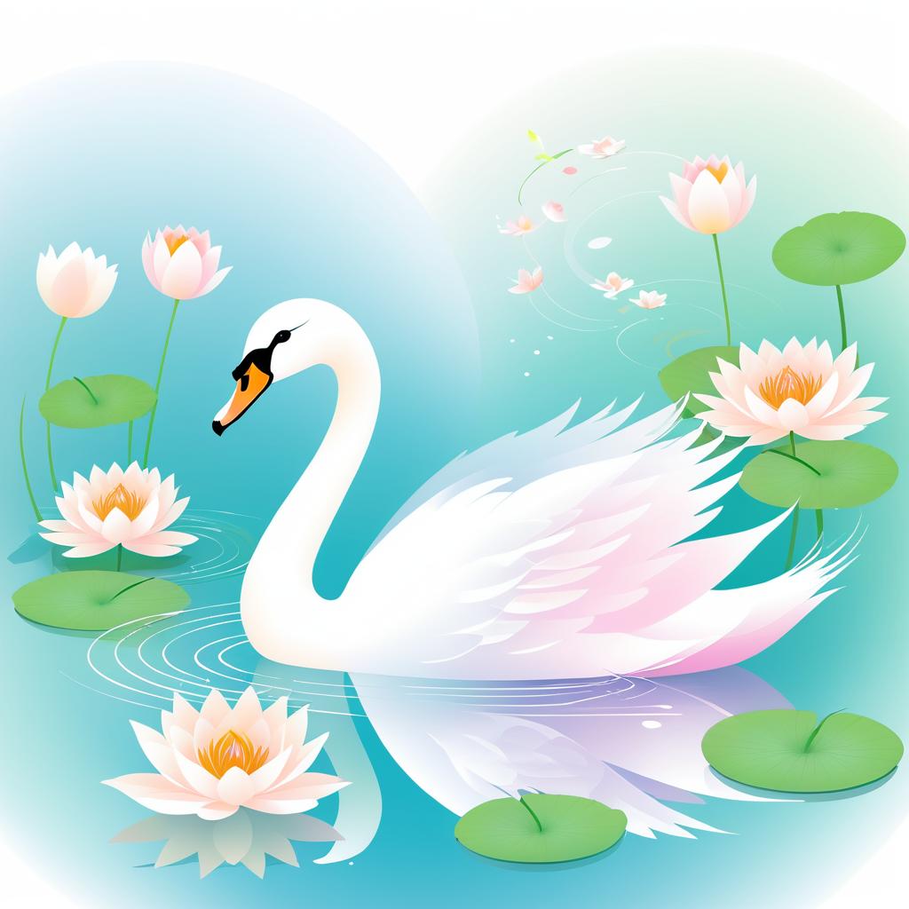 Elegant Swan with Lotus Flowers Illustration