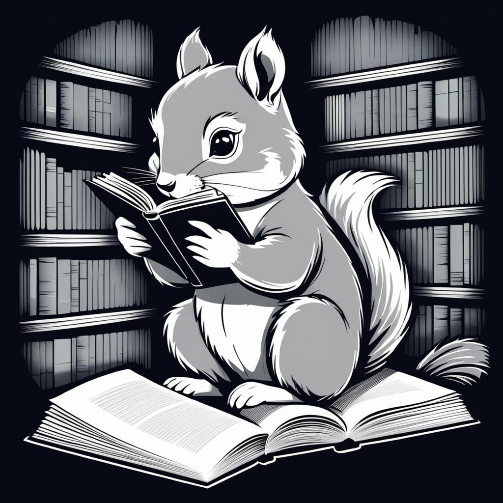 Vintage Squirrel Reading in Library