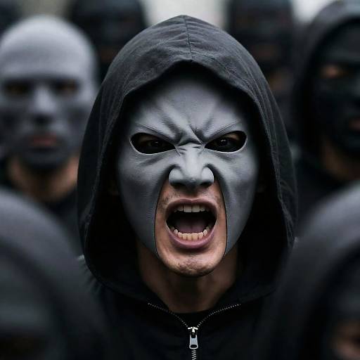 Fierce Masked Character in Dark Scene