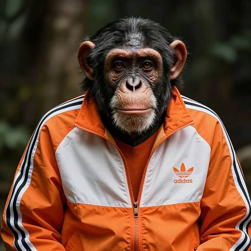 Chimpanzee wearing sporty Adidas jacket