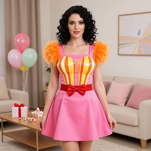 Whimsical Woman in Candy-Themed Dress