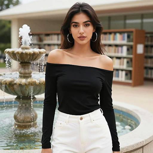 Chic Woman by Library Fountain