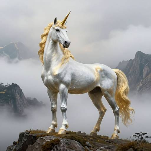 Majestic Unicorn on Misty Peak