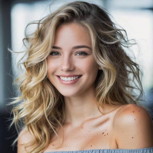 Smiling Blonde Woman with Wavy Hair