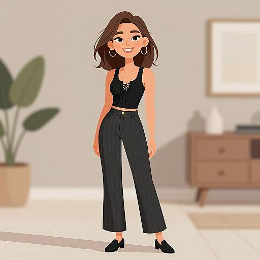 Smiling Woman in Casual Chic Outfit